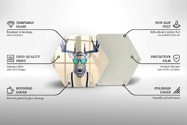 Kuchynská doska veľká zo skla Jeleň muž ilustrácie