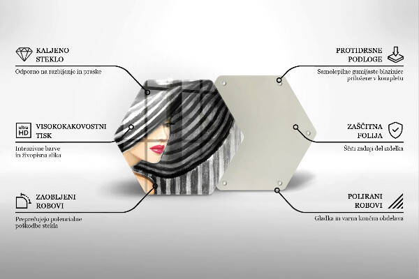 Kuchynská doska zo skla Žena v klobúku