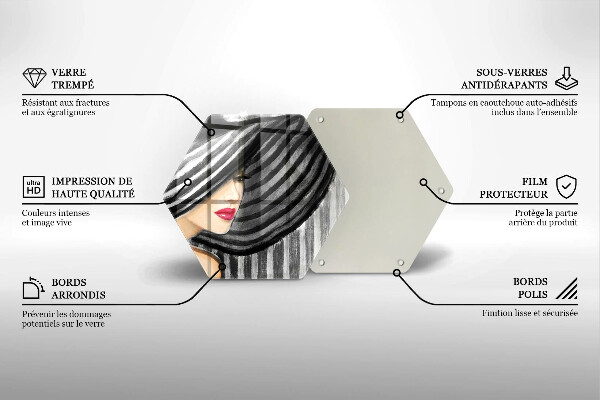 Kuchynská doska zo skla Žena v klobúku