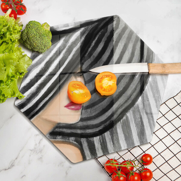 Kuchynská doska zo skla Žena v klobúku