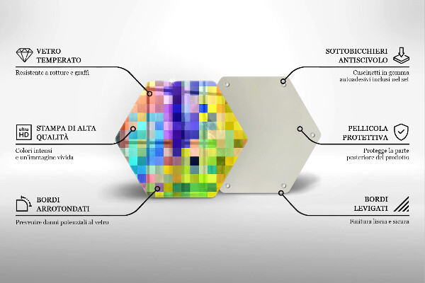 Kuchynská doska veľká zo skla Farebné pixelové štvorce