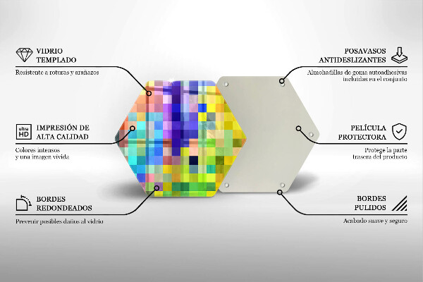 Kuchynská doska veľká zo skla Farebné pixelové štvorce