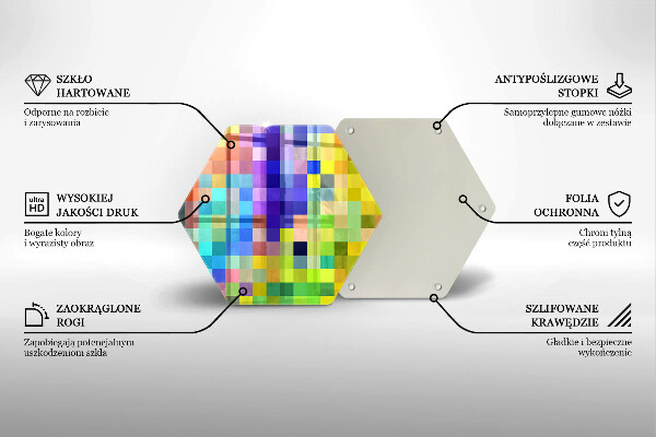 Kuchynská doska veľká zo skla Farebné pixelové štvorce