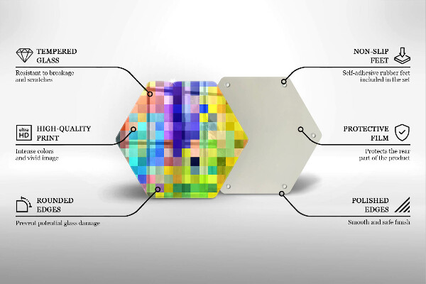 Kuchynská doska veľká zo skla Farebné pixelové štvorce