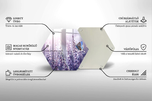 Kuchynská doska veľká zo skla Poľné kvety a motýľ