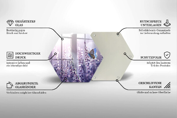 Kuchynská doska veľká zo skla Poľné kvety a motýľ