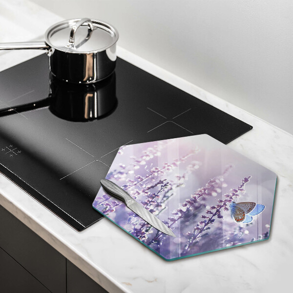 Kuchynská doska veľká zo skla Poľné kvety a motýľ