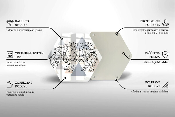 Kuchynská doska veľká zo skla Line art nosorožca
