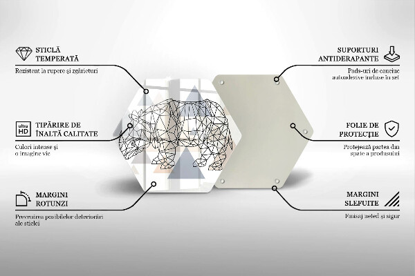 Kuchynská doska veľká zo skla Line art nosorožca