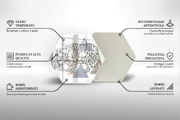 Kuchynská doska veľká zo skla Line art nosorožca