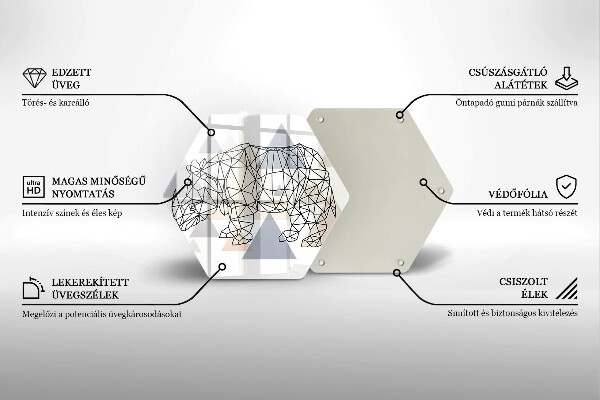 Kuchynská doska veľká zo skla Line art nosorožca