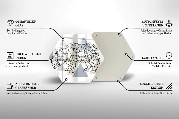 Kuchynská doska veľká zo skla Line art nosorožca