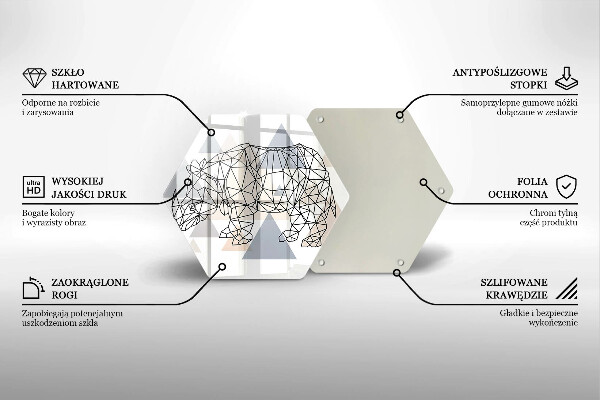 Kuchynská doska veľká zo skla Line art nosorožca