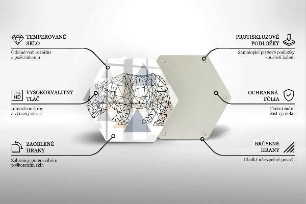 Kuchynská doska veľká zo skla Line art nosorožca