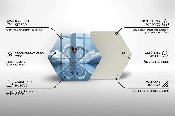 Kuchynská doska veľká zo skla Dve labutie srdcia