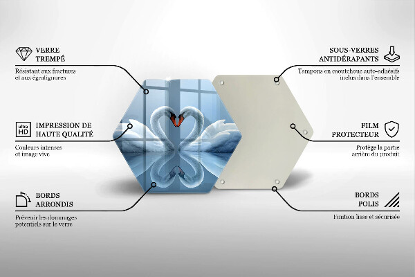 Kuchynská doska veľká zo skla Dve labutie srdcia