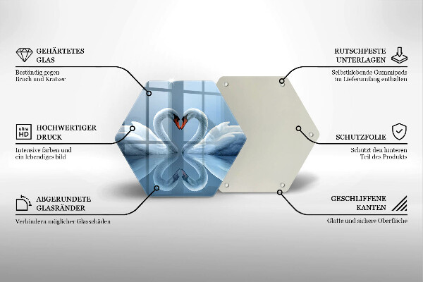 Kuchynská doska veľká zo skla Dve labutie srdcia
