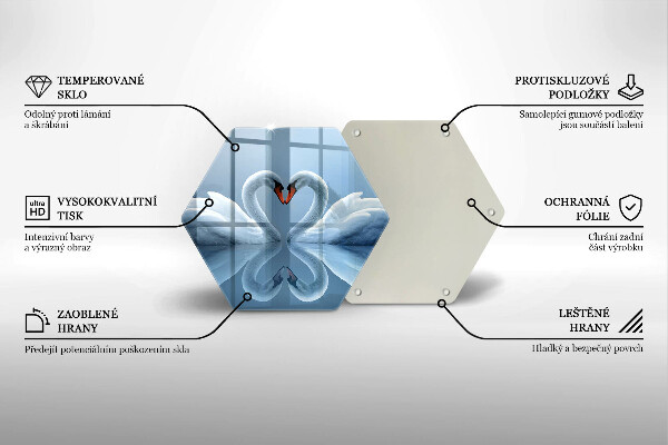 Kuchynská doska veľká zo skla Dve labutie srdcia