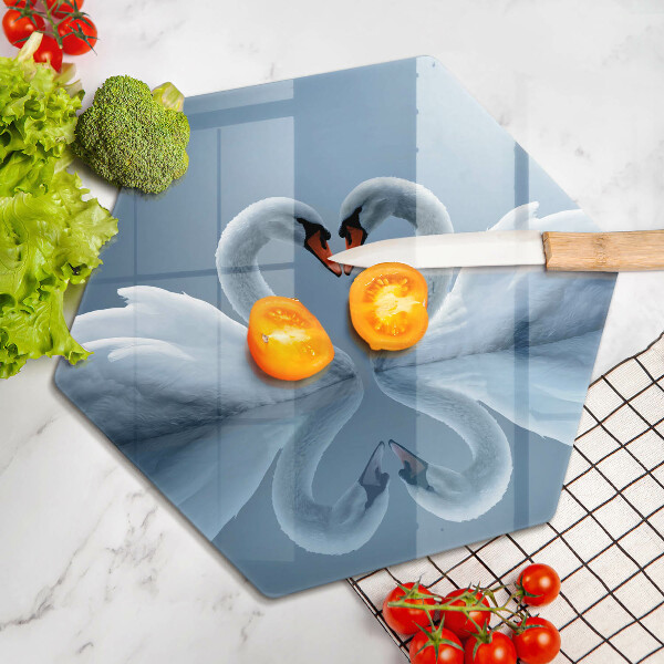 Kuchynská doska veľká zo skla Dve labutie srdcia