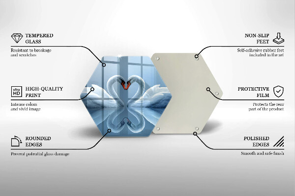 Kuchynská doska veľká zo skla Dve labutie srdcia