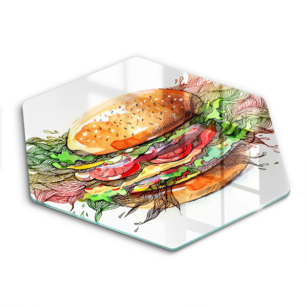 Kuchynská doska veľká zo skla Kresba hamburgera