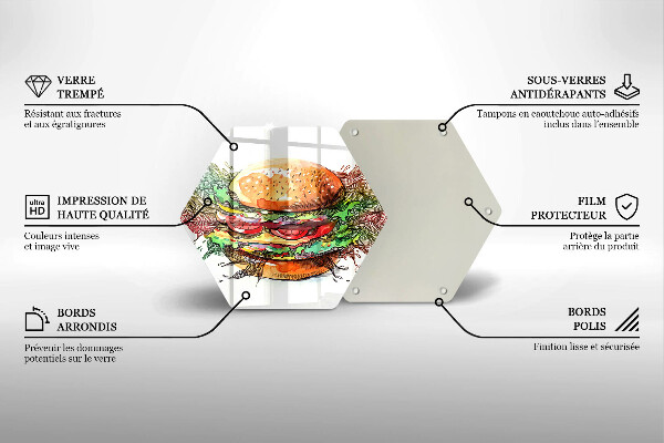 Kuchynská doska veľká zo skla Kresba hamburgera