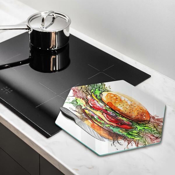 Kuchynská doska veľká zo skla Kresba hamburgera