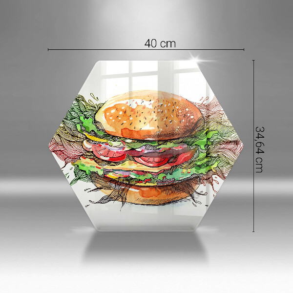 Kuchynská doska veľká zo skla Kresba hamburgera