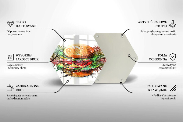 Kuchynská doska veľká zo skla Kresba hamburgera