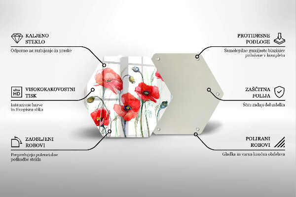 Kuchynská doska veľká zo skla Červené kvety maku