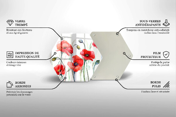 Kuchynská doska veľká zo skla Červené kvety maku