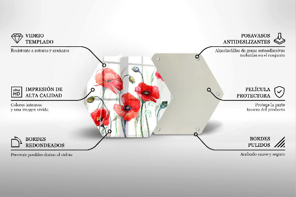 Kuchynská doska veľká zo skla Červené kvety maku
