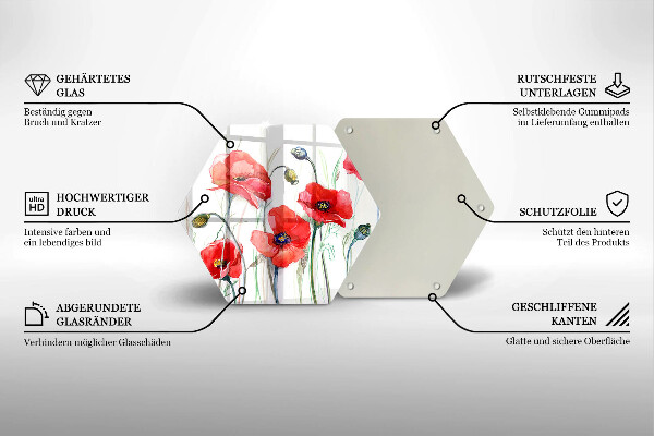 Kuchynská doska veľká zo skla Červené kvety maku