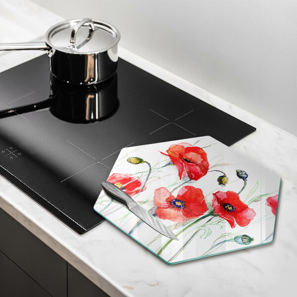 Kuchynská doska veľká zo skla Červené kvety maku