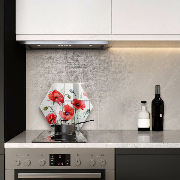 Kuchynská doska veľká zo skla Červené kvety maku