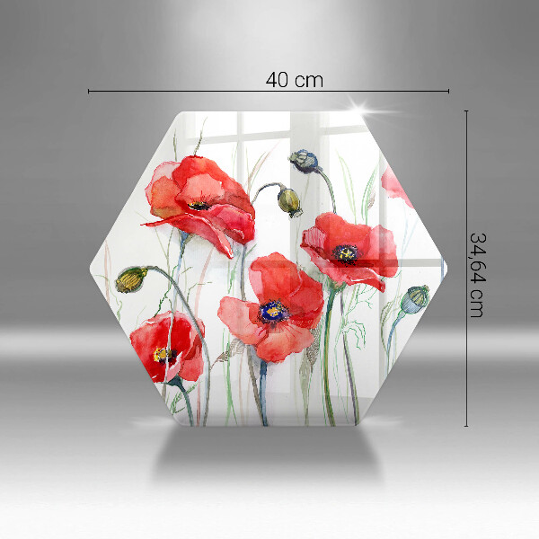 Kuchynská doska veľká zo skla Červené kvety maku