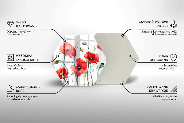 Kuchynská doska veľká zo skla Červené kvety maku
