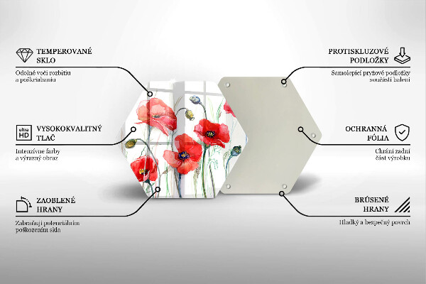 Kuchynská doska veľká zo skla Červené kvety maku