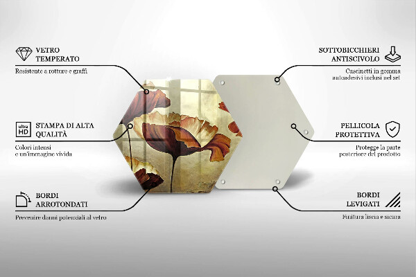 Kuchynská doska veľká zo skla Maľované boho kvety