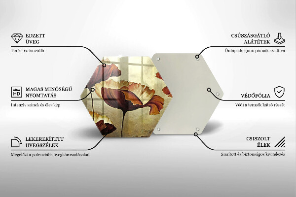 Kuchynská doska veľká zo skla Maľované boho kvety