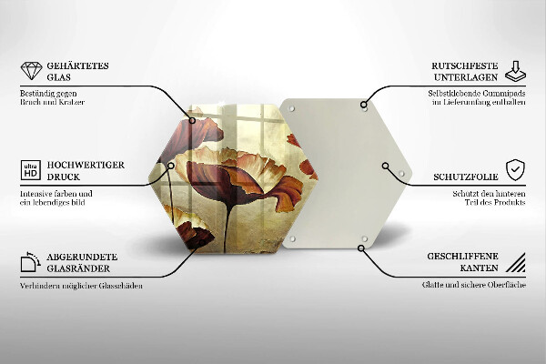 Kuchynská doska veľká zo skla Maľované boho kvety