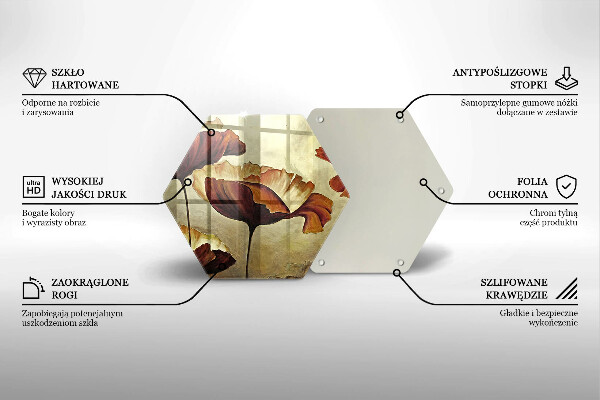 Kuchynská doska veľká zo skla Maľované boho kvety