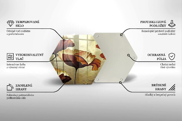 Kuchynská doska veľká zo skla Maľované boho kvety