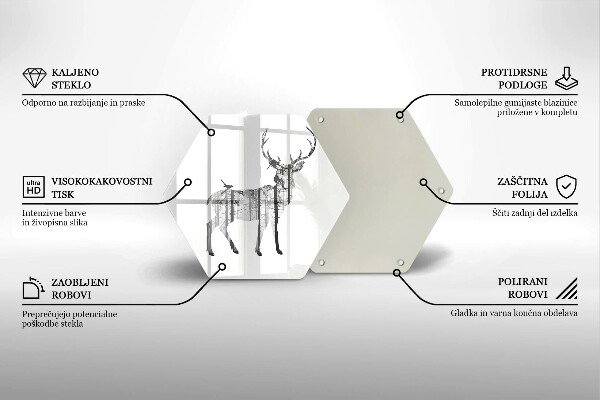 Kuchynská doska zo skla Jeleň a les ilustrácie