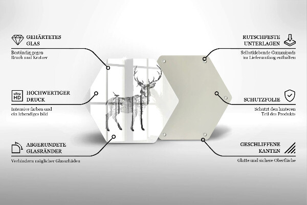 Kuchynská doska zo skla Jeleň a les ilustrácie