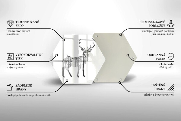 Kuchynská doska zo skla Jeleň a les ilustrácie