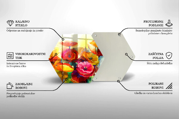 Kuchynská doska veľká zo skla Maľované farebné kvety