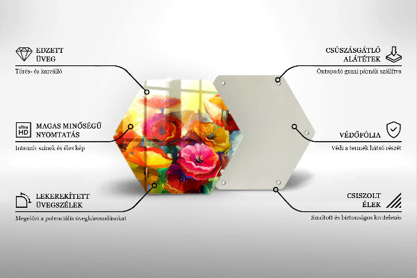 Kuchynská doska veľká zo skla Maľované farebné kvety