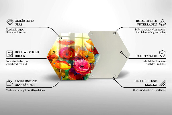 Kuchynská doska veľká zo skla Maľované farebné kvety