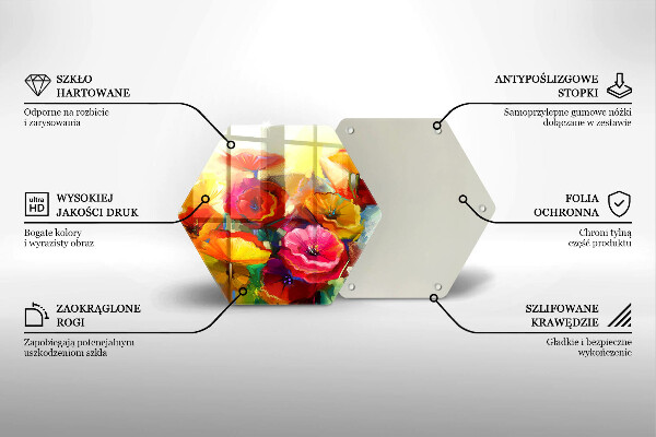 Kuchynská doska veľká zo skla Maľované farebné kvety